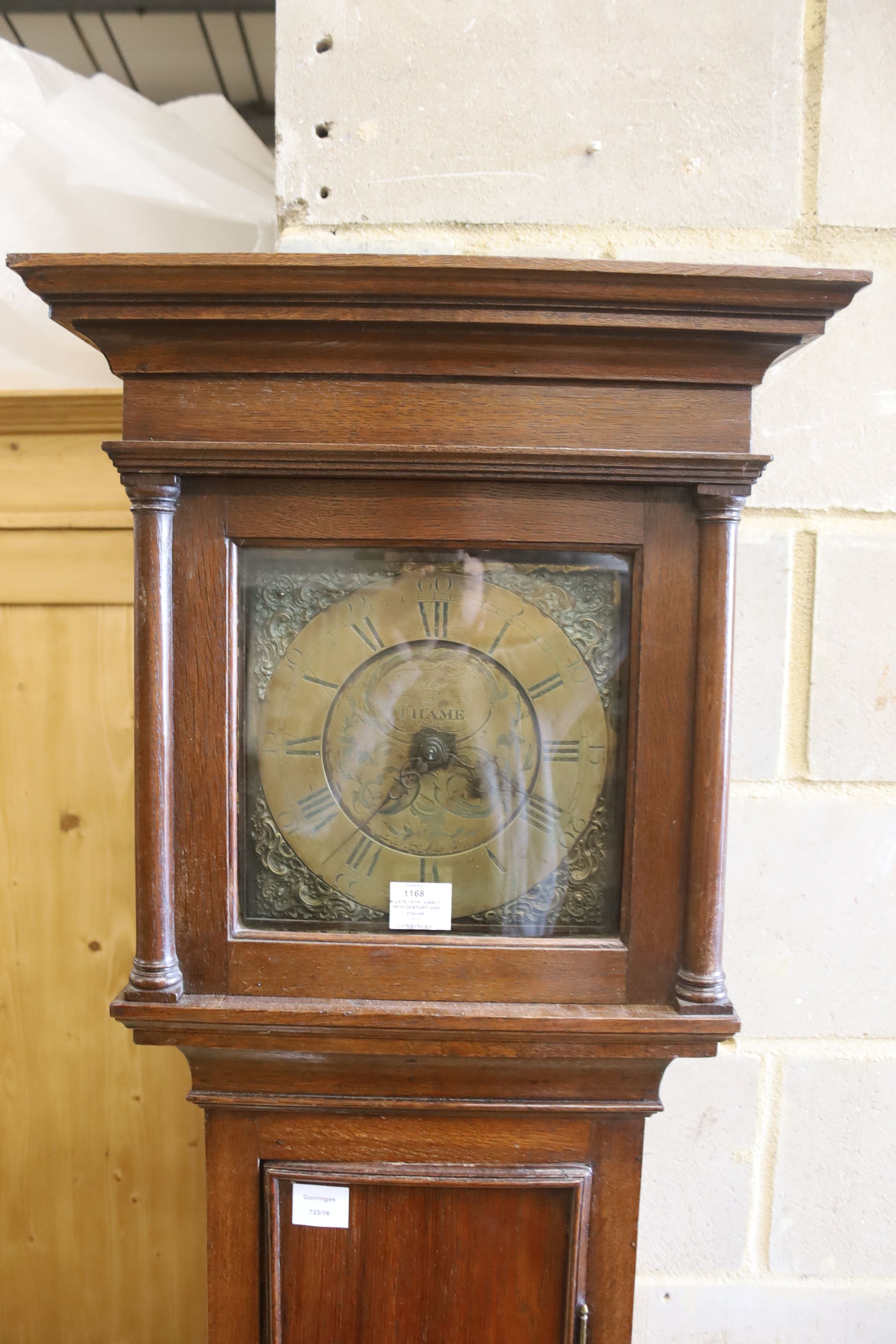 A late 18th / early 19th century oak 30 hour longcase clock, height 194cm